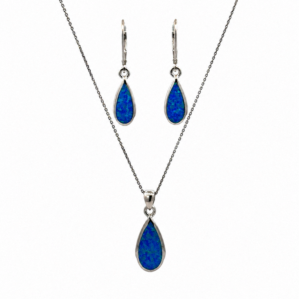 Stříbrná souprava s modrým opálem 